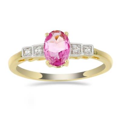 BUY 14K GOLD REAL PINK TOPAZ GEMSTONE WHITE DIAMOND CLASSIC RING
